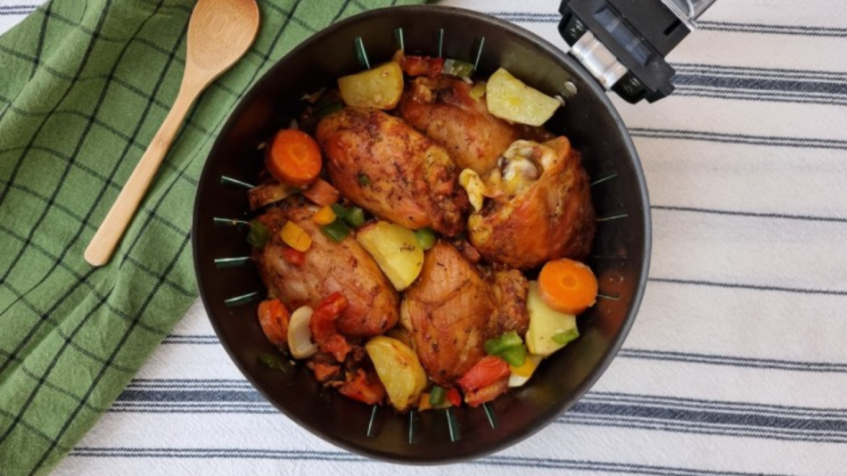 Frango com legumes na airfryer